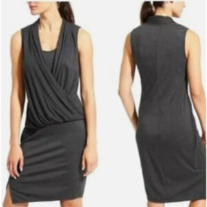 Athleta Duet Wrap Drape Dress Charcoal Gray Jersey Knit Sleeveless Size M